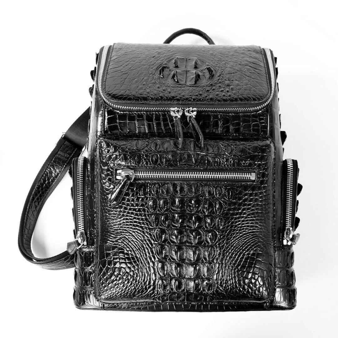 Unisex Crocodile Skin Leather Large Backpack