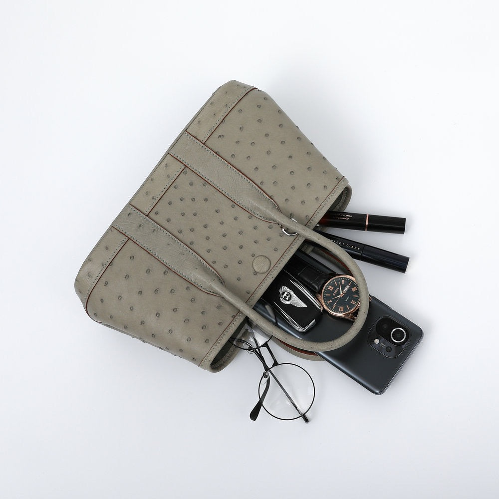 Genuine Ostrich Skin Leather Small Tote Bag