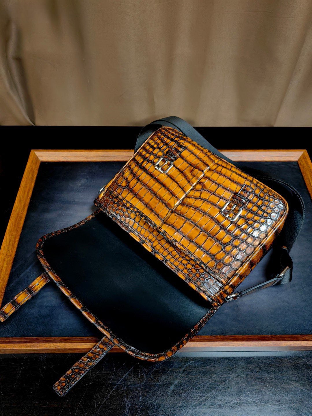 Vintage Crocodile Leather Postman Bag