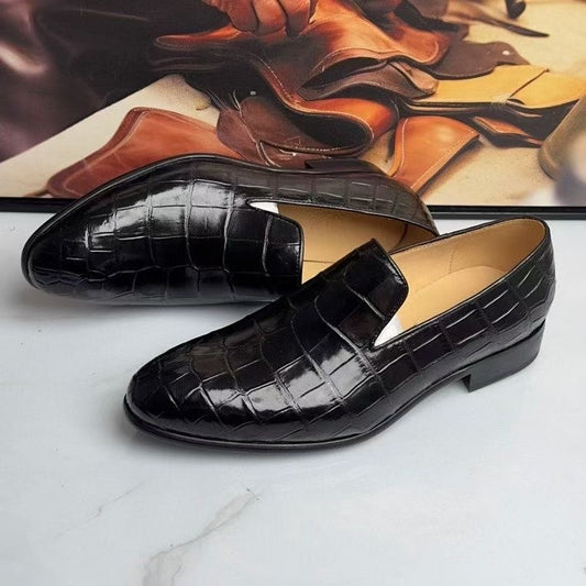 Crocodile Loafers ,  Genuine Crocodile Leather Slip On Loafer Shoes Black