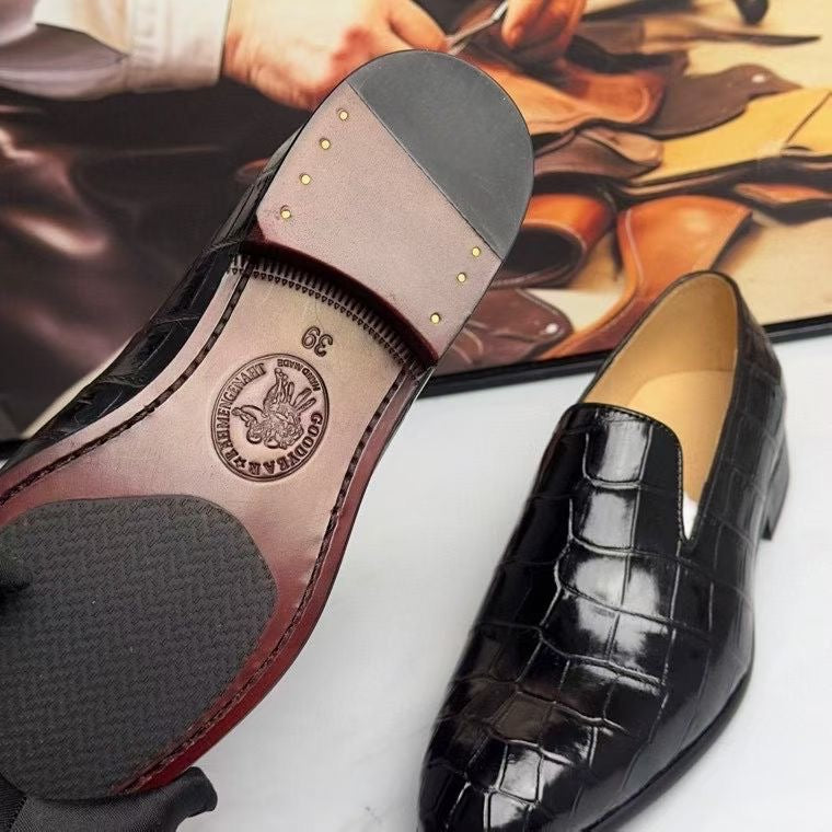 Crocodile Loafers ,  Genuine Crocodile Leather Slip On Loafer Shoes Black