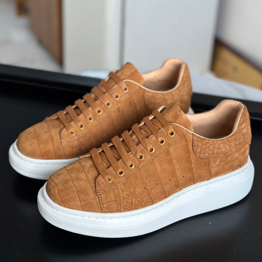Crocodile Sneakers , Nubuck Genuine Crocodile Leather Sneakers Tan