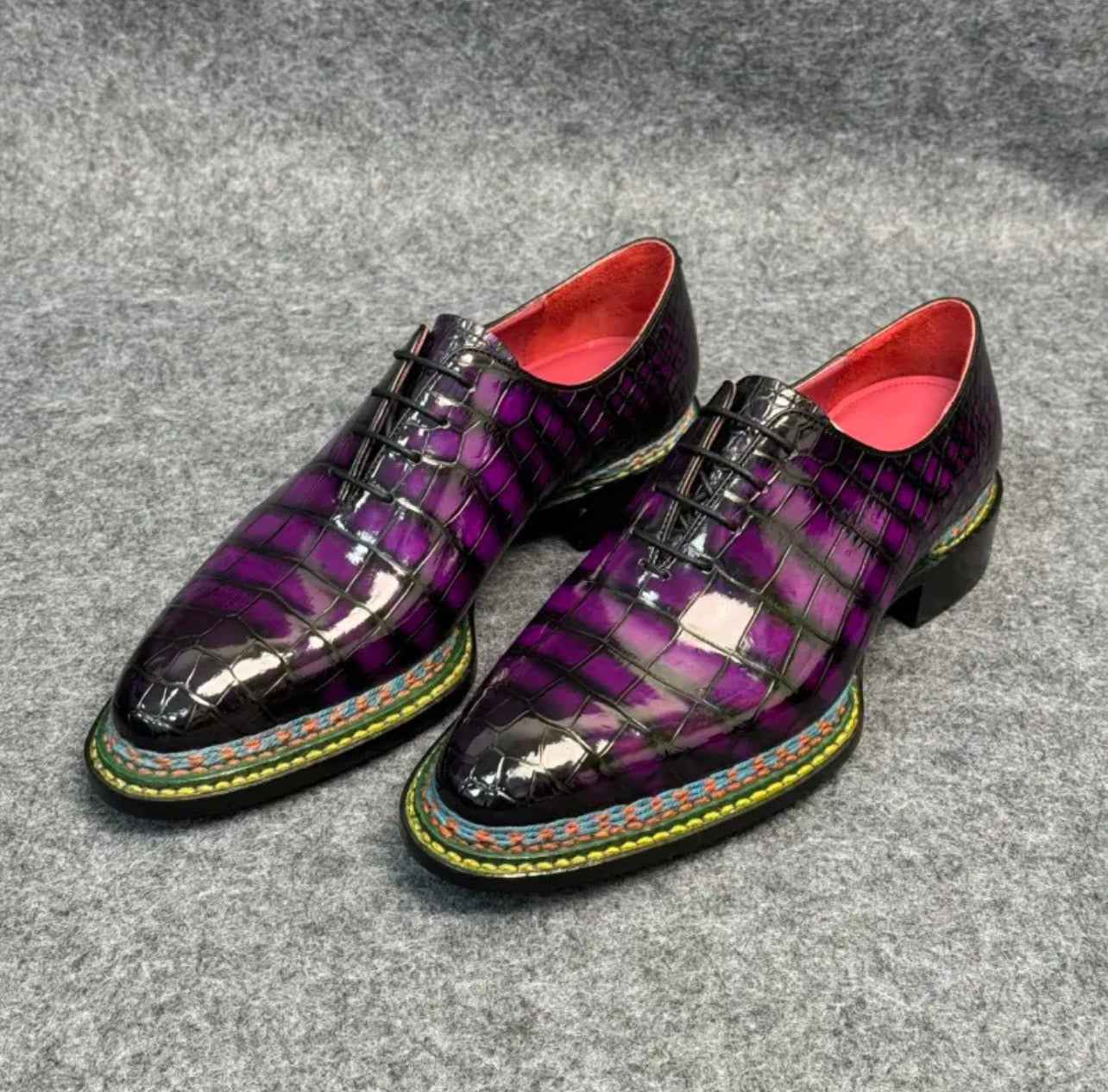 Crocodile Shoes, Men's Crocodile Leather Norwegian Nine-Line Business Lace Up Shoes