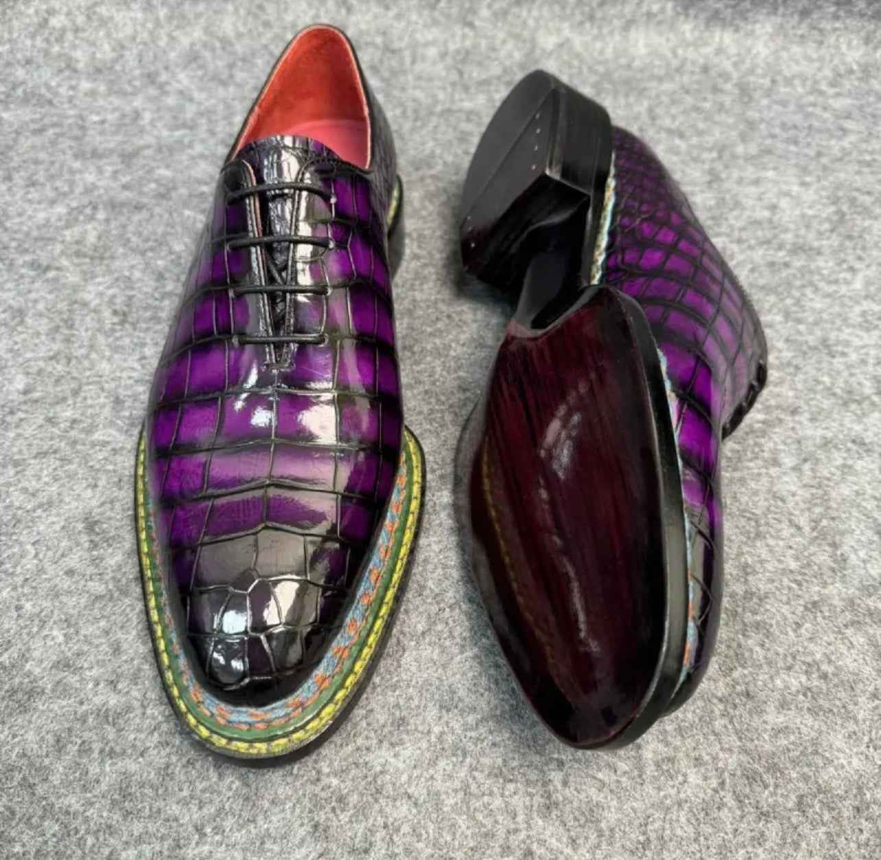 Crocodile Shoes, Men's Crocodile Leather Norwegian Nine-Line Business Lace Up Shoes