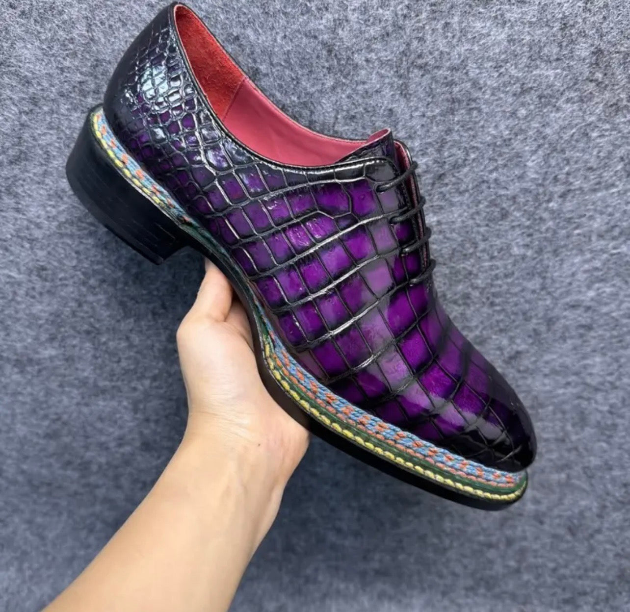 Crocodile Shoes, Men's Crocodile Leather Norwegian Nine-Line Business Lace Up Shoes