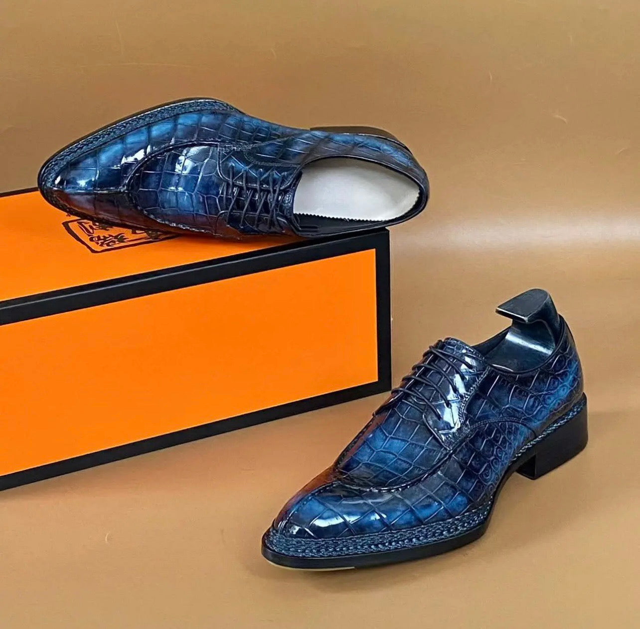 Crocodile Shoes, Men's Crocodile Leather Lace Up Business Dress Shoes