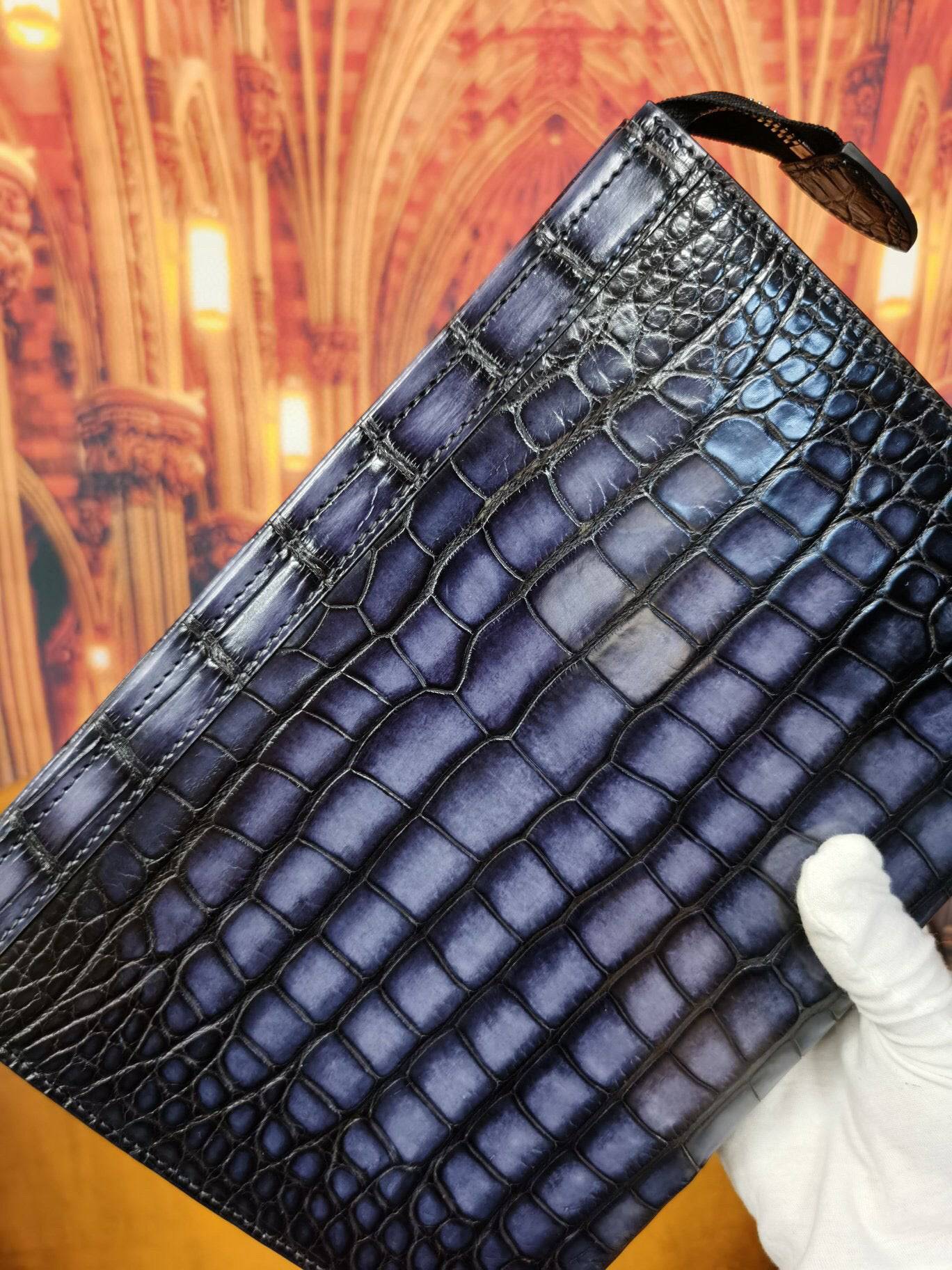 Genuine Vintage Crocodile Skin Leather  Wristlet Wallet Clutch Envelop