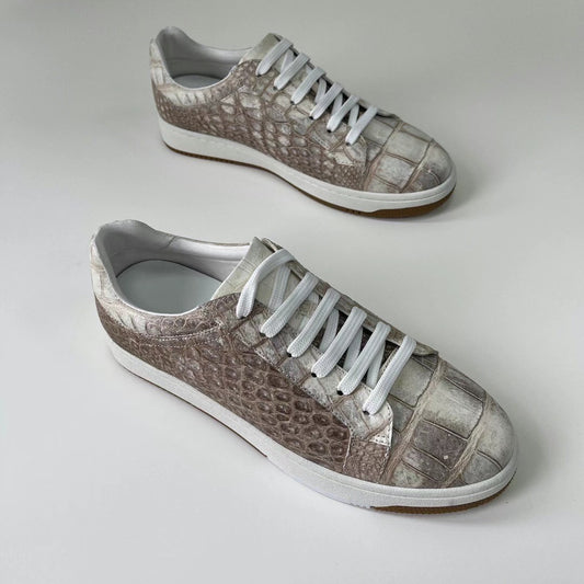 Men's Himalayan White Crocodile Leather Casual Sneakers 2950