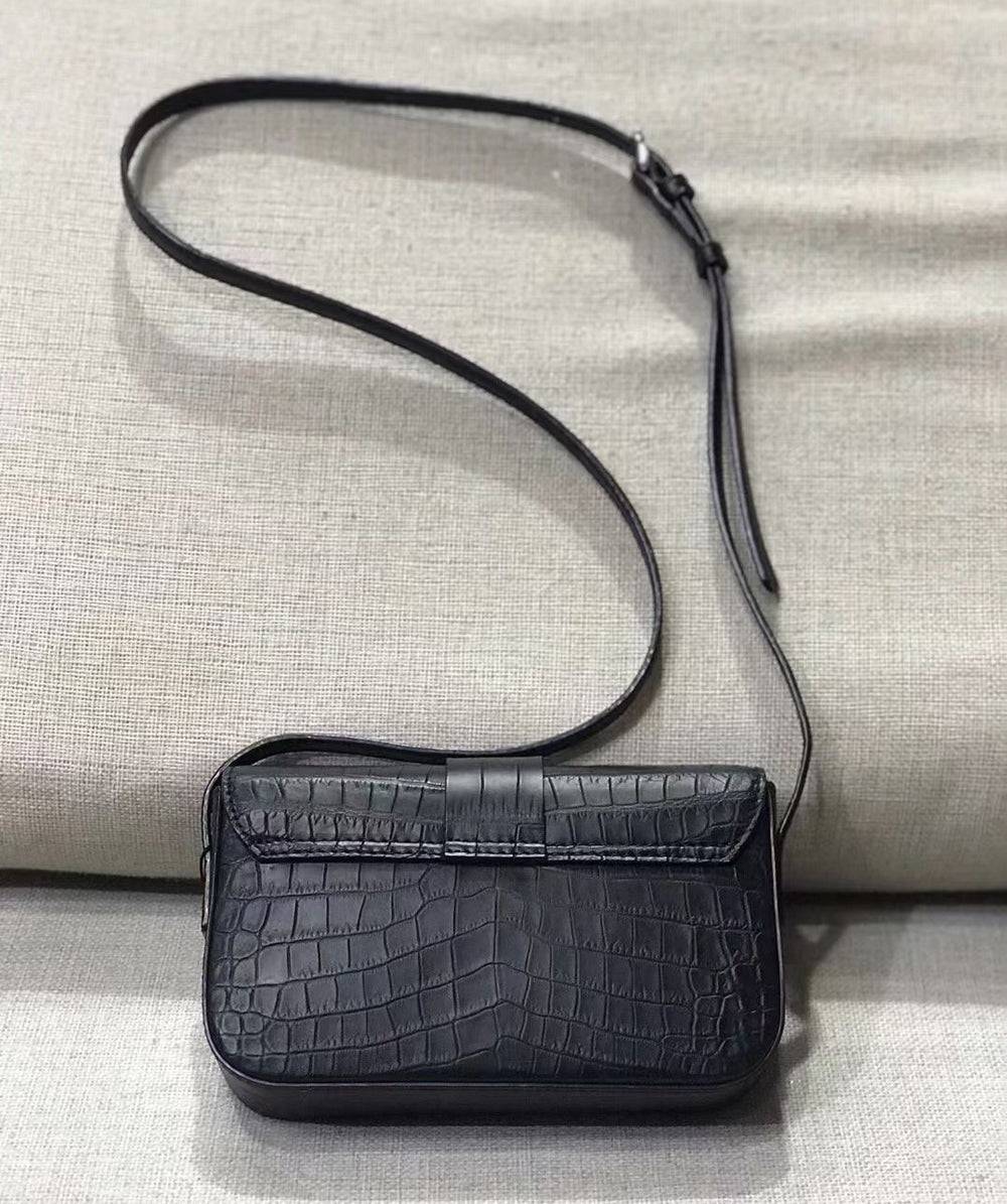 Crocodile Leather Small Cross Body Shoulder Bag Black