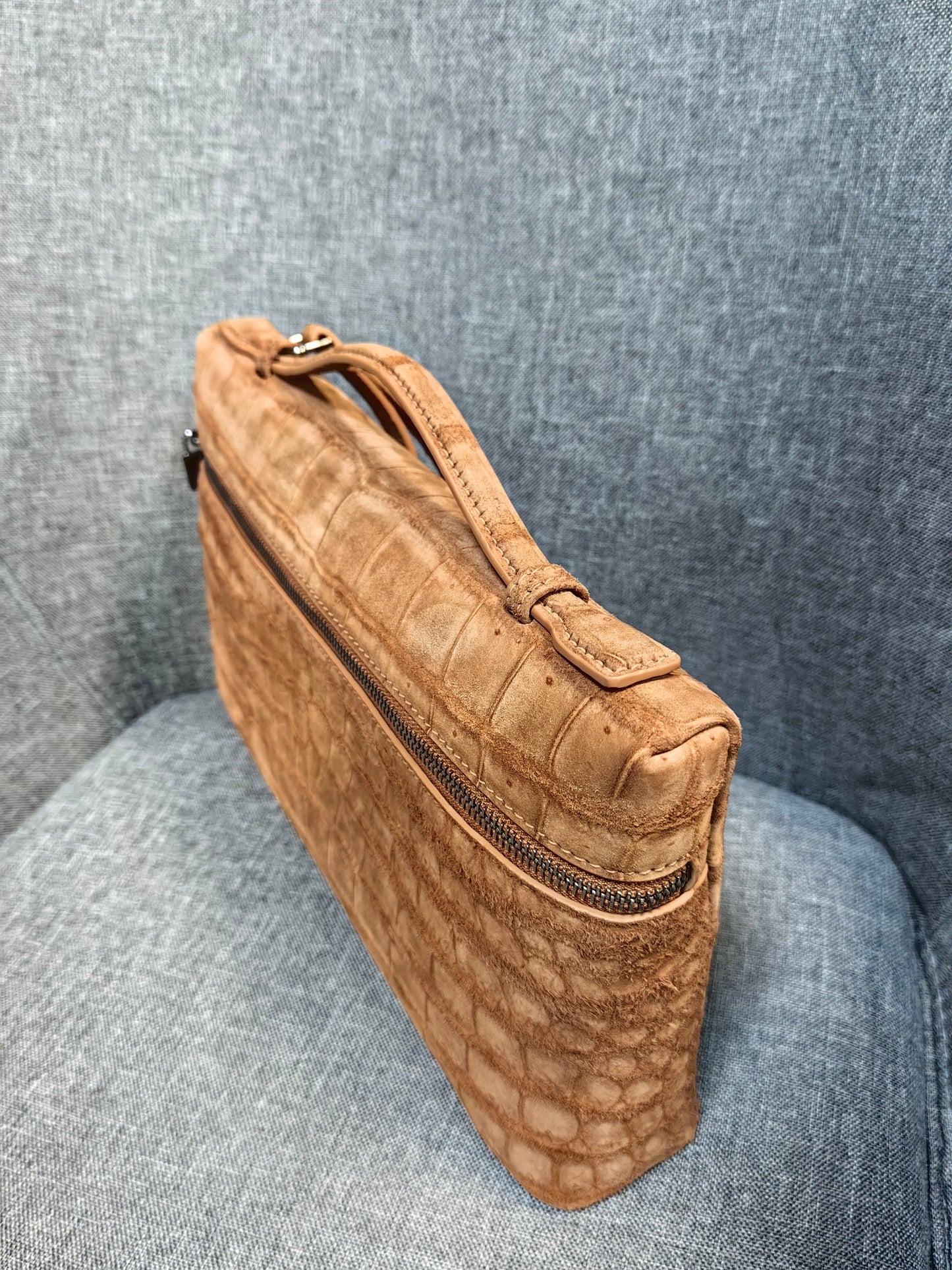 Unisex Nubuck Genuine Crocodile Skin Leather Zipper Handle Clutch Bag