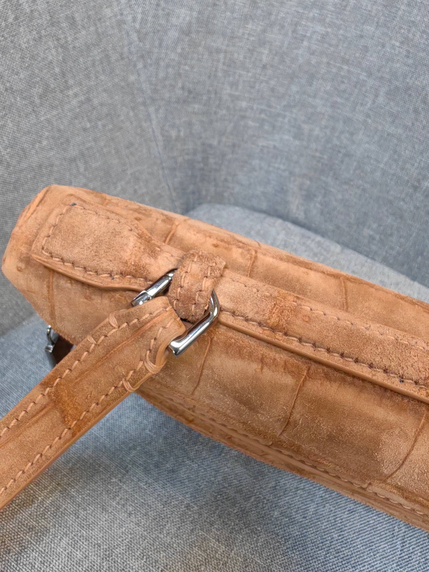 Unisex Nubuck Genuine Crocodile Skin Leather Zipper Handle Clutch Bag