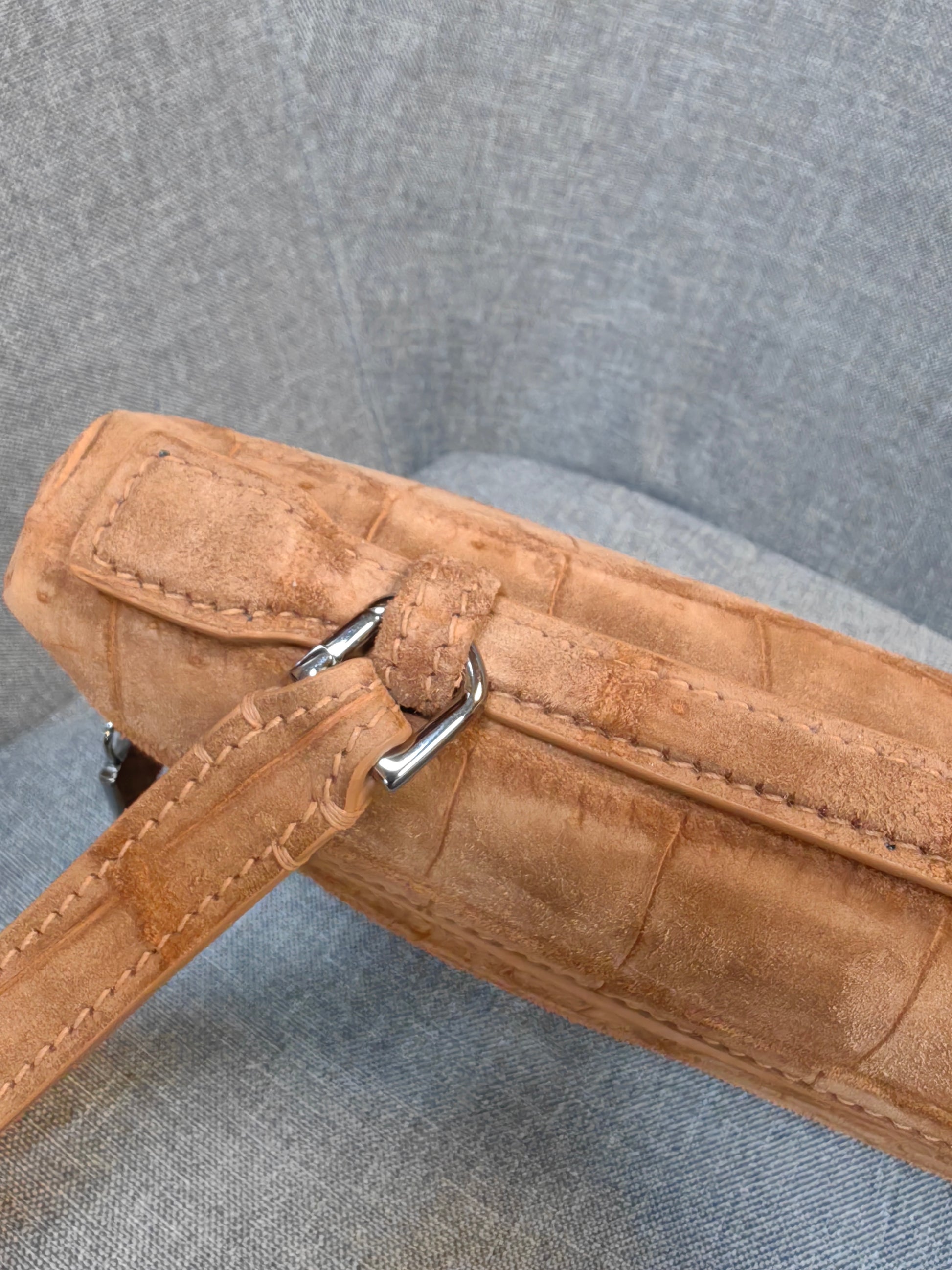 Unisex Nubuck Genuine Crocodile Skin Leather Zipper Handle Clutch Bag