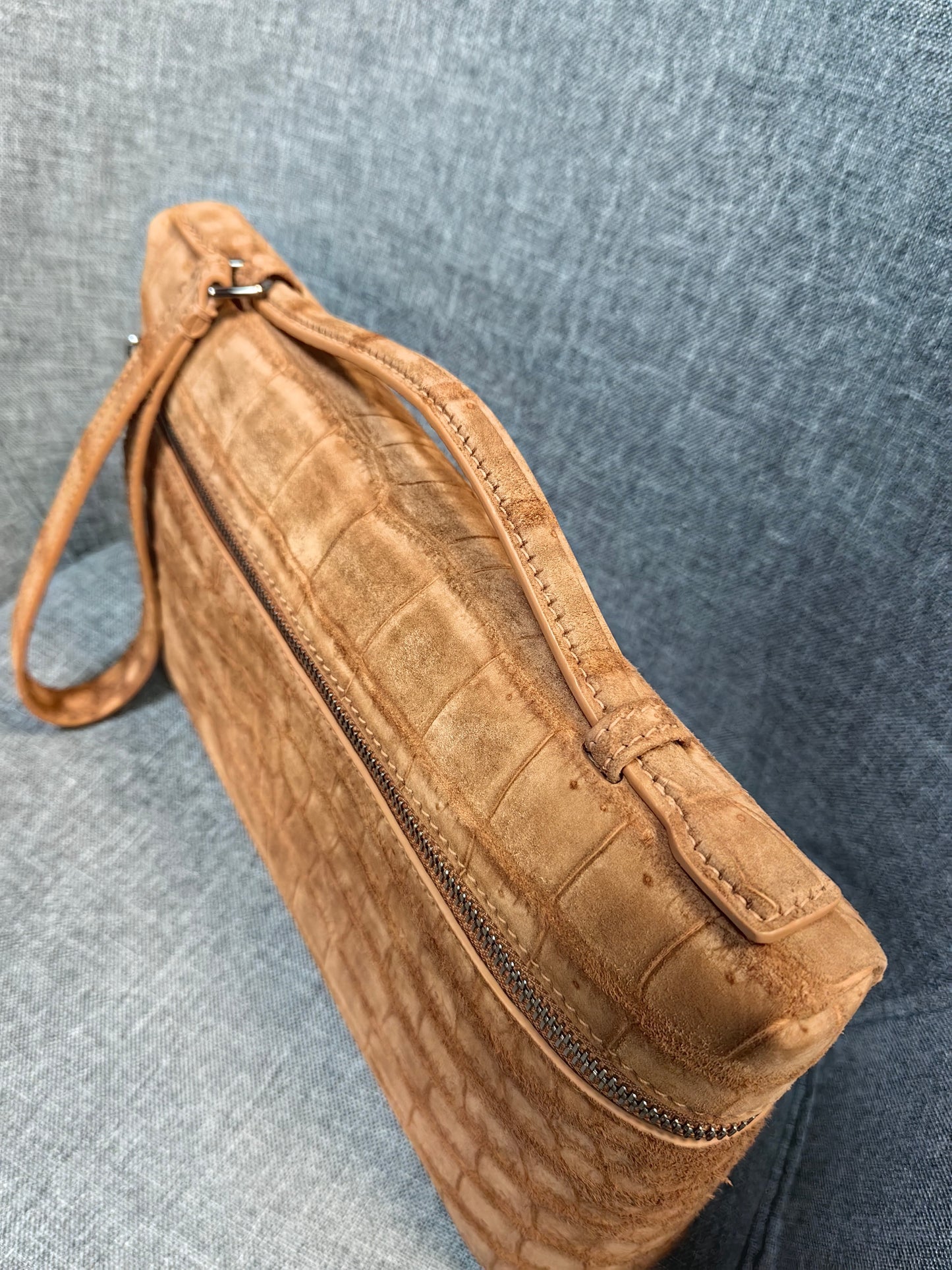 Unisex Nubuck Genuine Crocodile Skin Leather Zipper Handle Clutch Bag