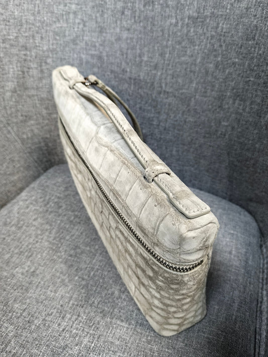 Preorder Unisex Nubuck Genuine Crocodile Skin Leather Zipper Handle Clutch Bag Beige