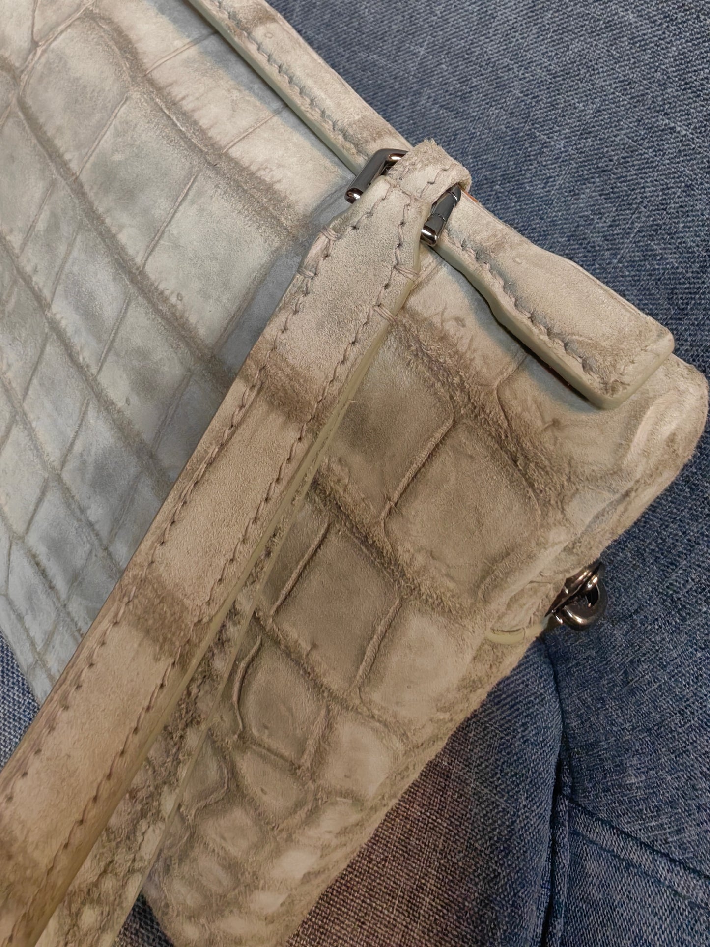 Preorder Unisex Nubuck Genuine Crocodile Skin Leather Zipper Handle Clutch Bag Beige