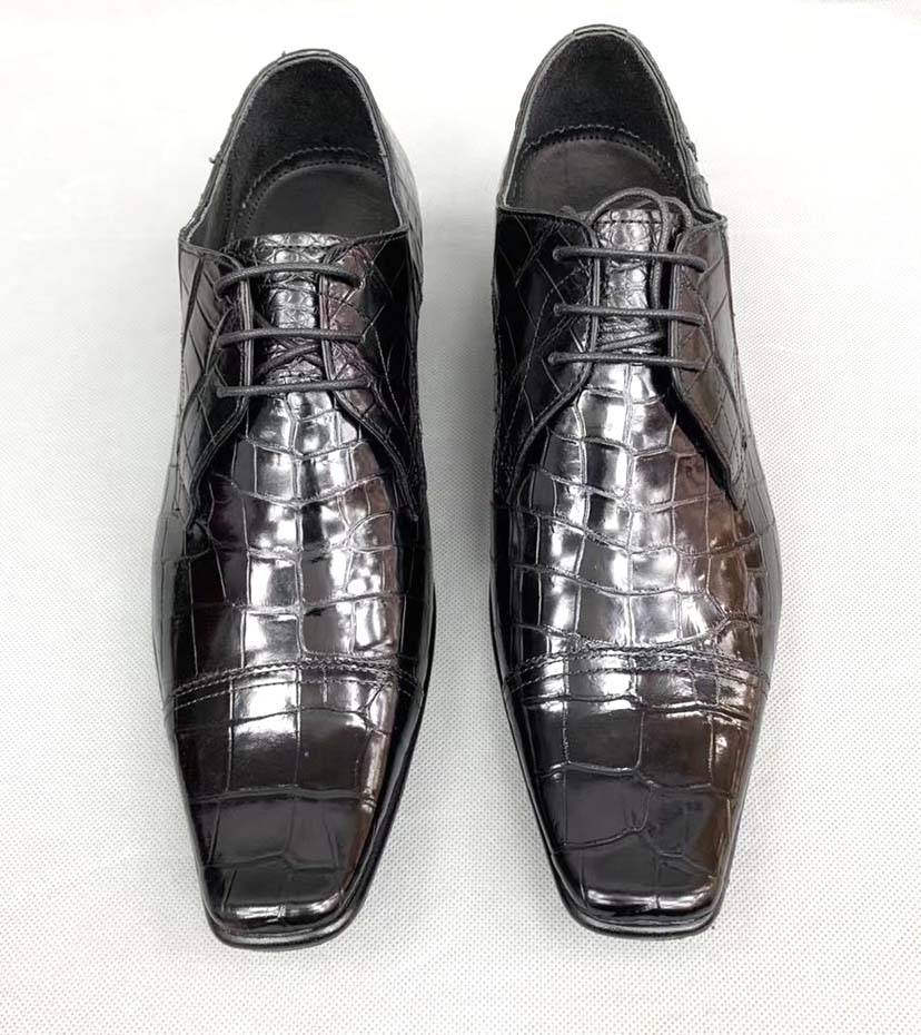Crocodile Shoes Mens Crocodile Leather Duckbill Toe Cap Lace Up Dress Shoes