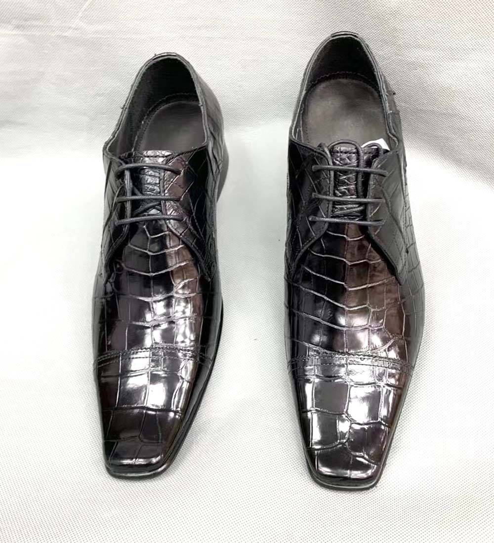 Crocodile Shoes Mens Crocodile Leather Duckbill Toe Cap Lace Up Dress Shoes
