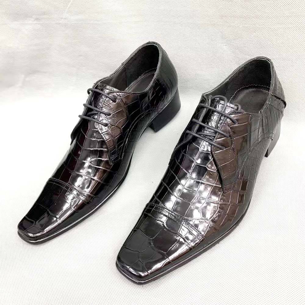 Crocodile Shoes Mens Crocodile Leather Duckbill Toe Cap Lace Up Dress Shoes