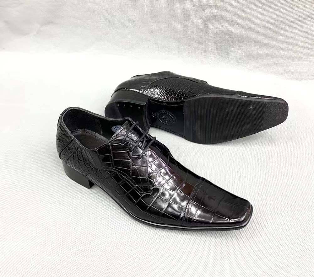 Crocodile Shoes Mens Crocodile Leather Duckbill Toe Cap Lace Up Dress Shoes