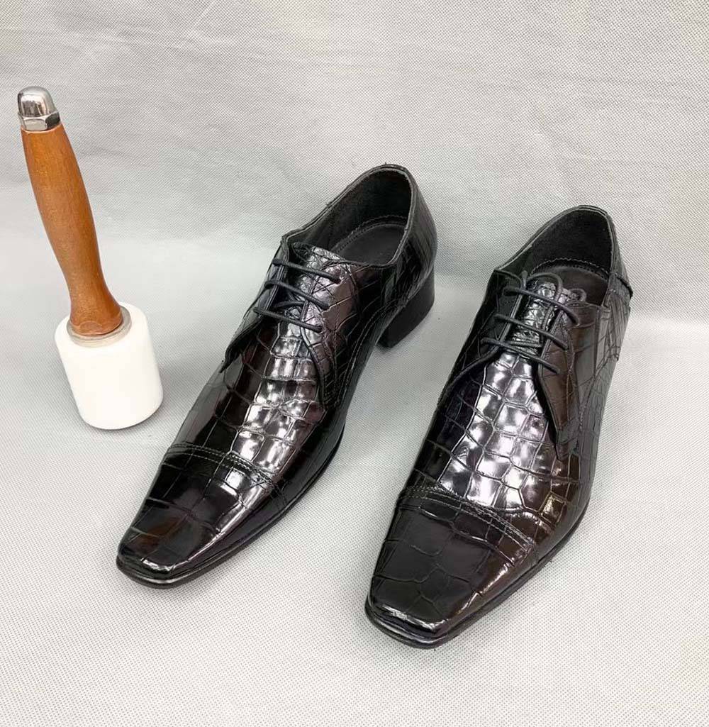 Crocodile Shoes Mens Crocodile Leather Duckbill Toe Cap Lace Up Dress Shoes