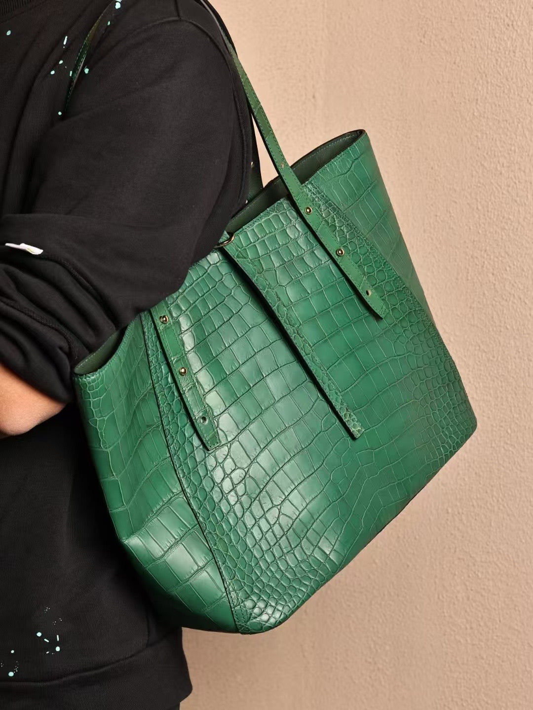 Unisex Genuine Crocodile Skin Leather Large Tote Shoulder Bag