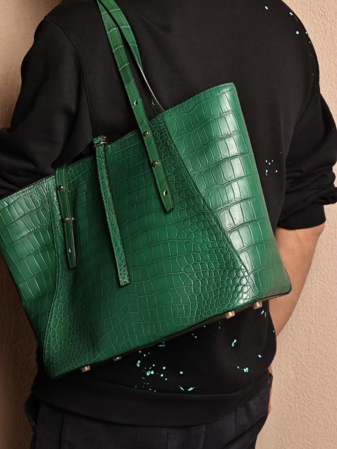 Unisex Genuine Crocodile Skin Leather Large Tote Shoulder Bag