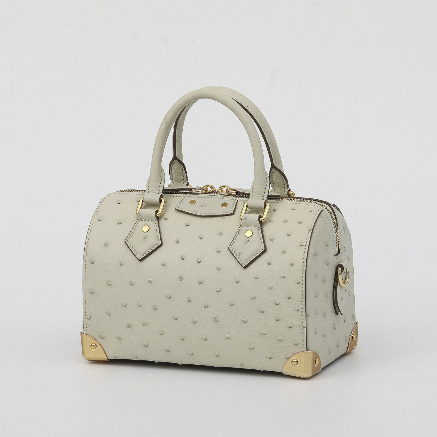 Womens Genuine Ostrich Skin Leathe Top Handle Pillow Bag