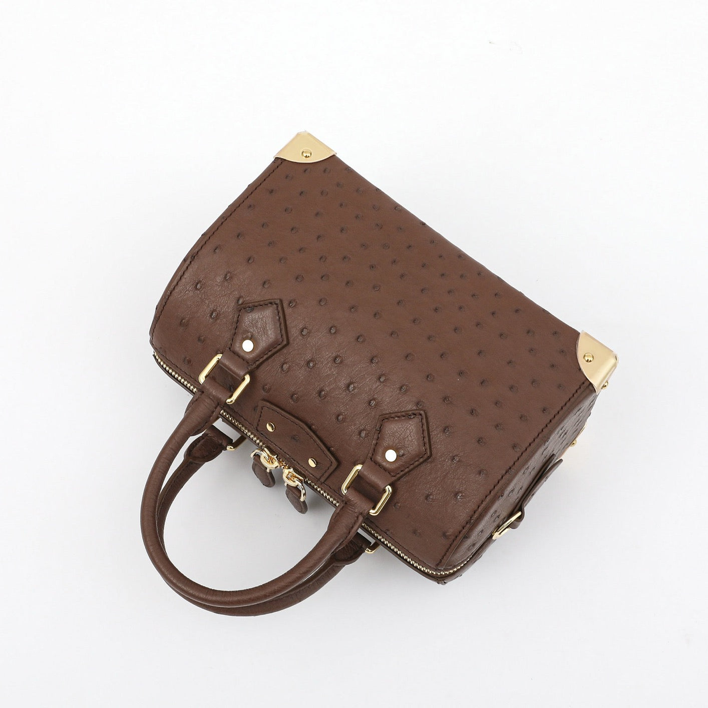 Womens Genuine Ostrich Skin Leathe Top Handle Pillow Bag