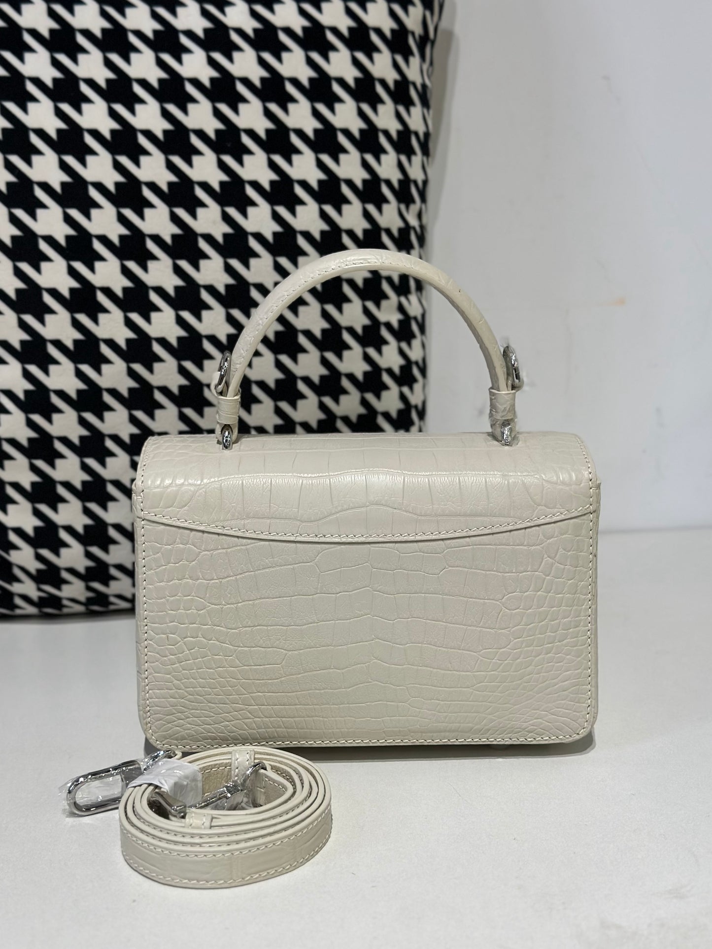 Crocodile Leather Top Handle Cross Body Bag