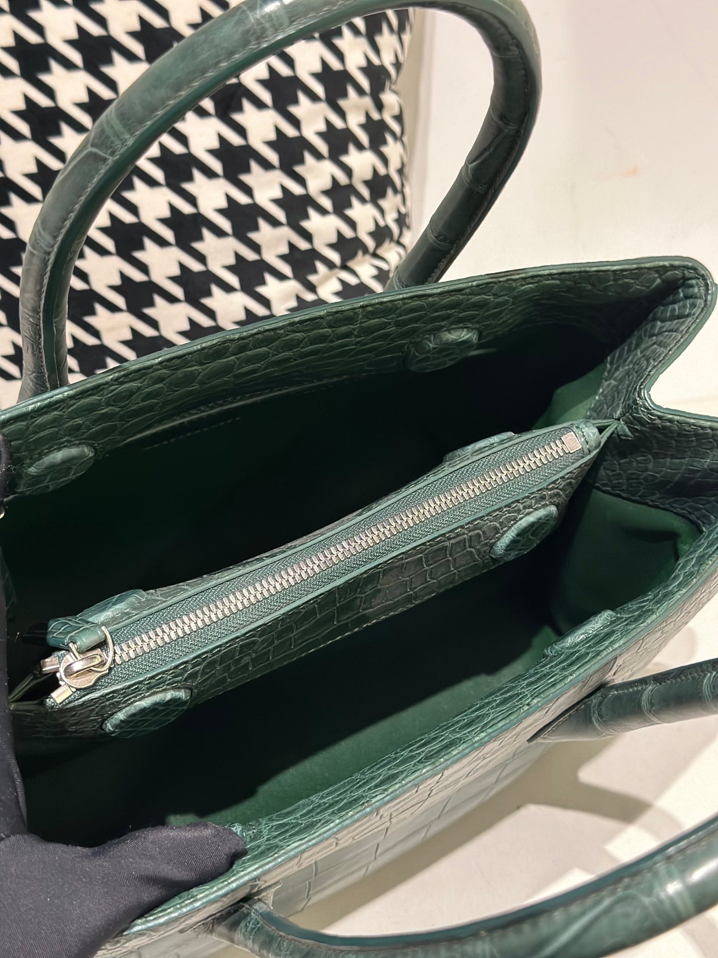 Crocodile Leather Top Handle Bag Green