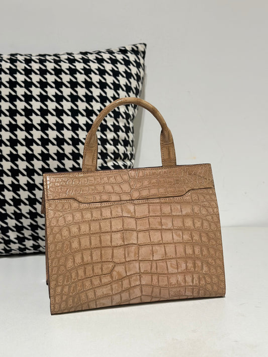 Crocodile Leather Top Handle Bag Beige