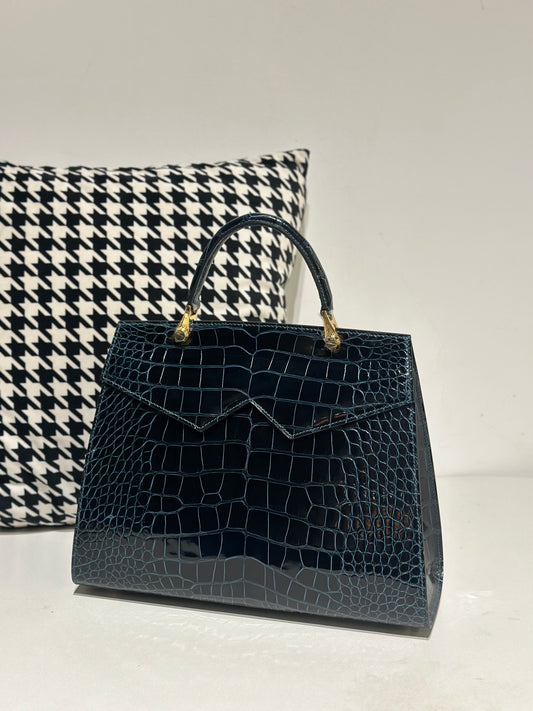 Crocodile Leather Top Handle Bag Dark Green