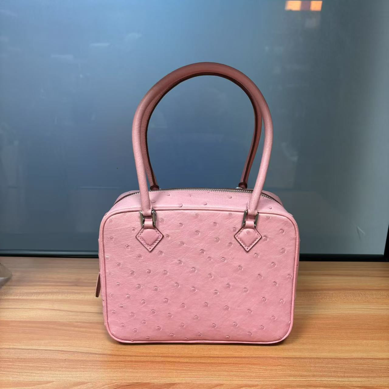 Womens Genuine Ostrich Skin Leathe Top Handle Bag