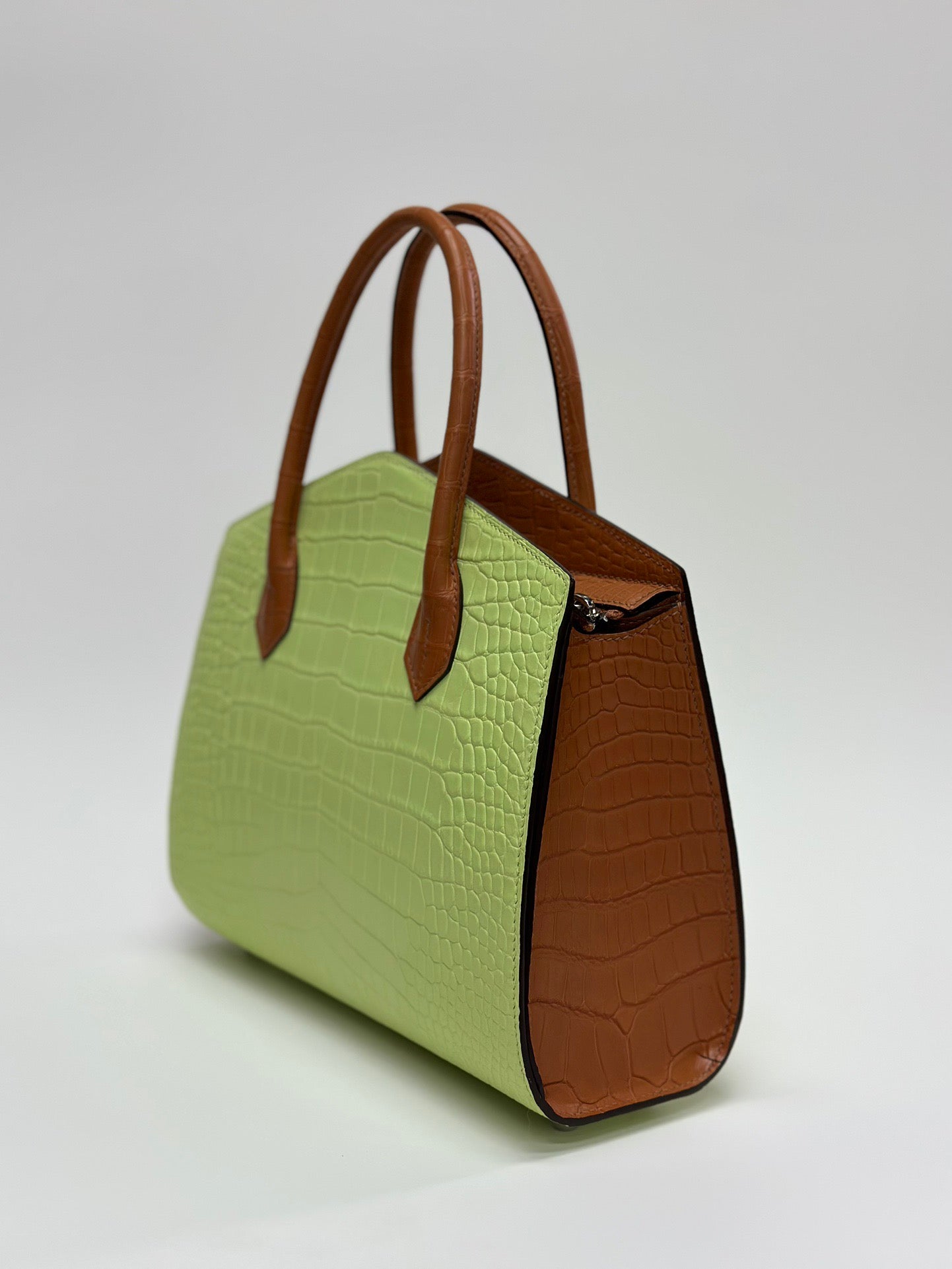 Crocodile Leather Top Handle Bag Green