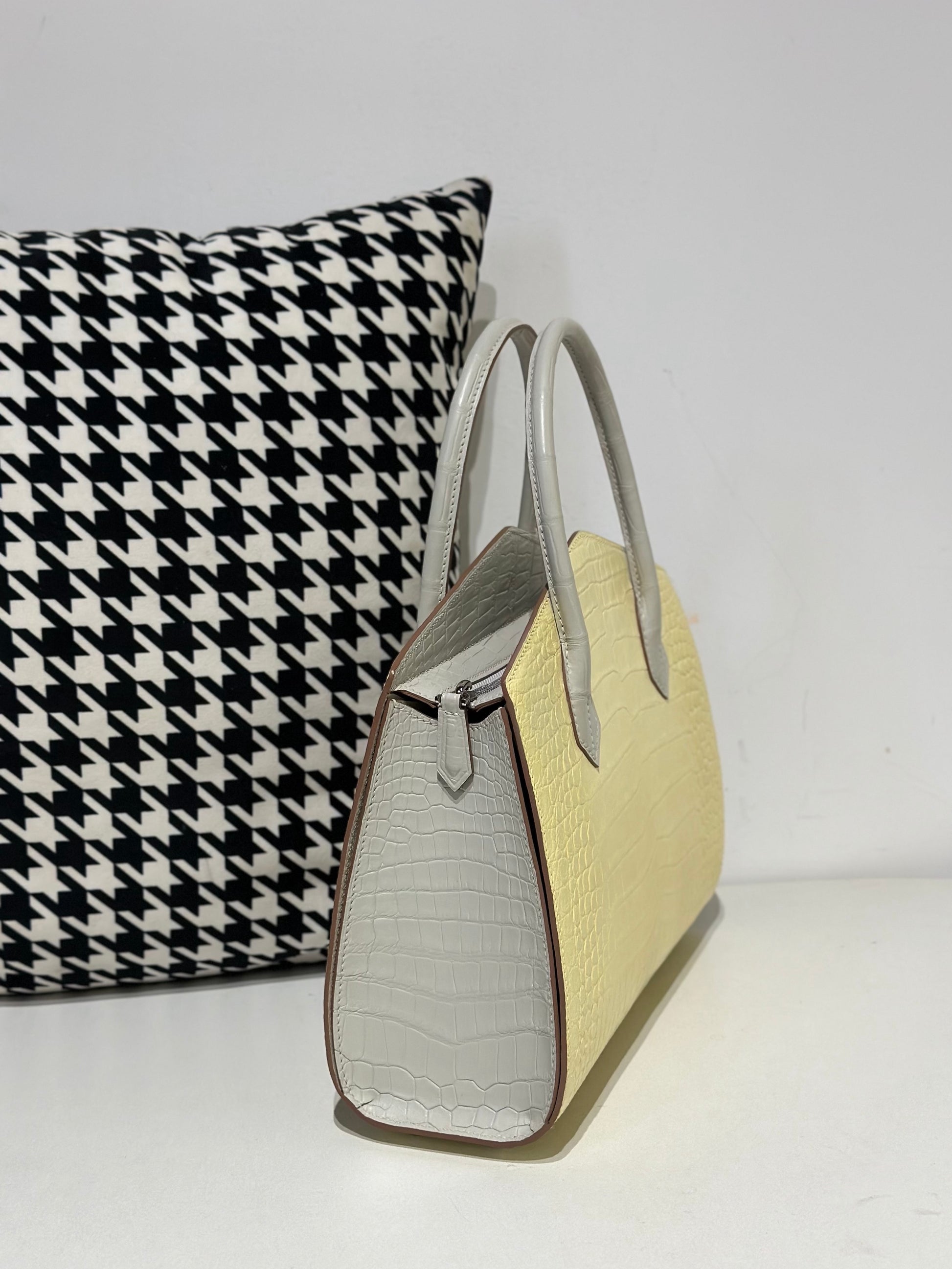 Crocodile Leather Top Handle Bag Yellow