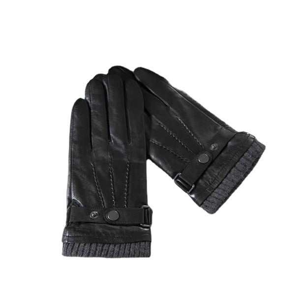Mens Genuine Leather Warm Driving Gloves Winter Gloves Morocycle Snap Cuff Gloves Touchscreen Gloves