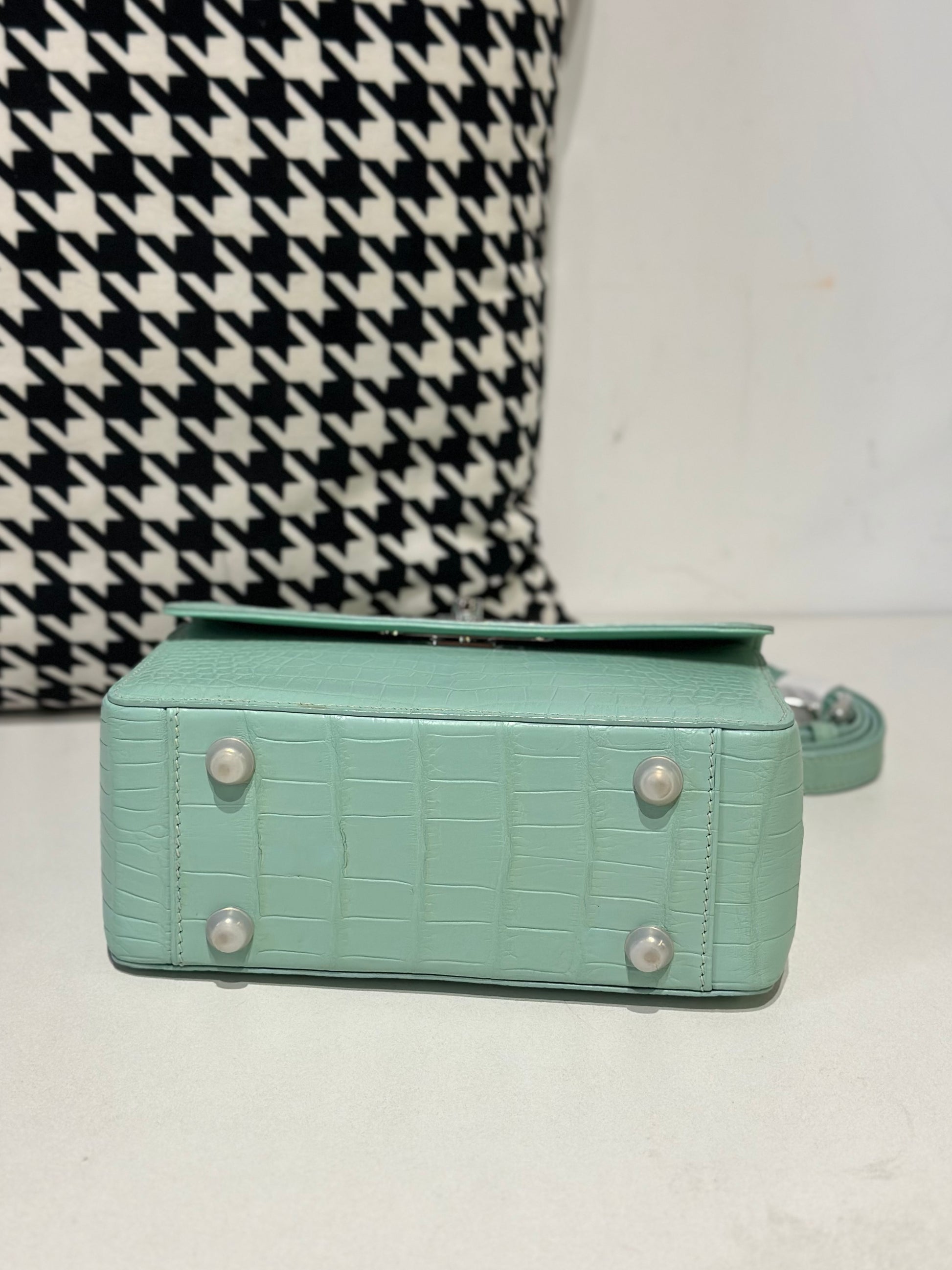 Crocodile Leather Top Handle Cross Body Bag