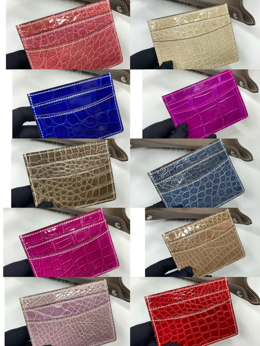 Double Card Case High Shiny Genuine Crocodile Leather Flat Card Case