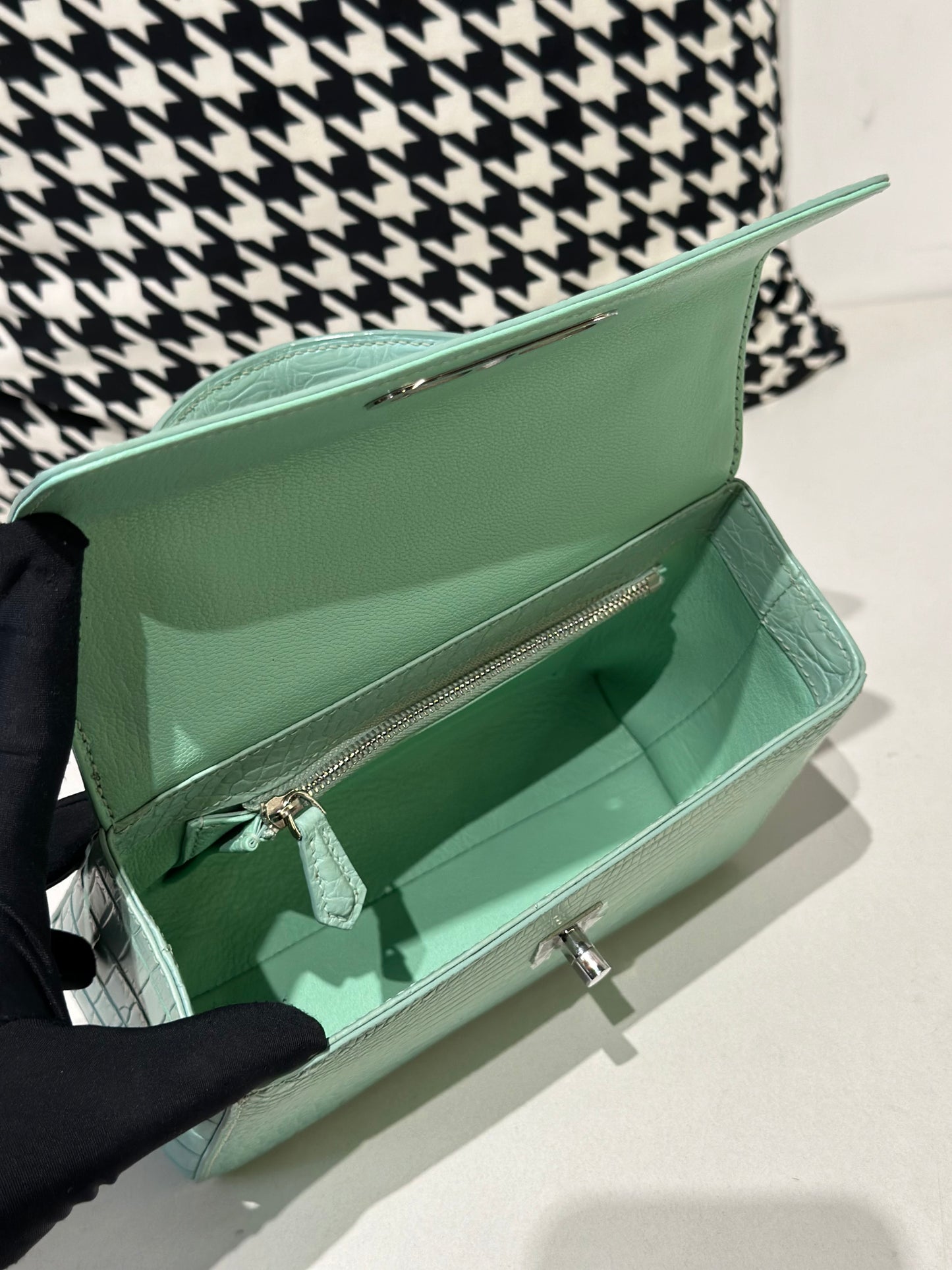 Crocodile Leather Top Handle Cross Body Bag