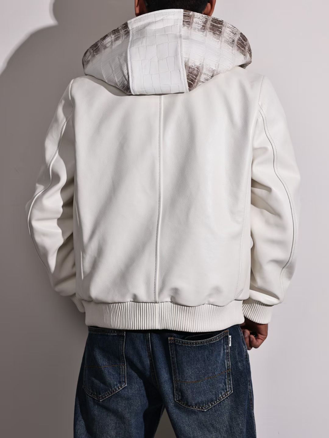 Men's Premium Himalayan Crocodile Skin Leather Hoodie Jacket , Genuine Lambskin Leather Hoodie Himalayan