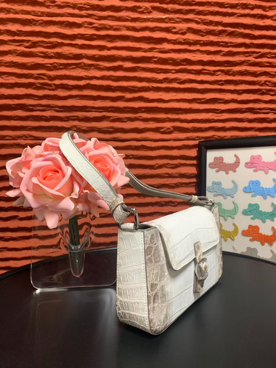 Himalayan White Crocodile Leather Underarm Bag