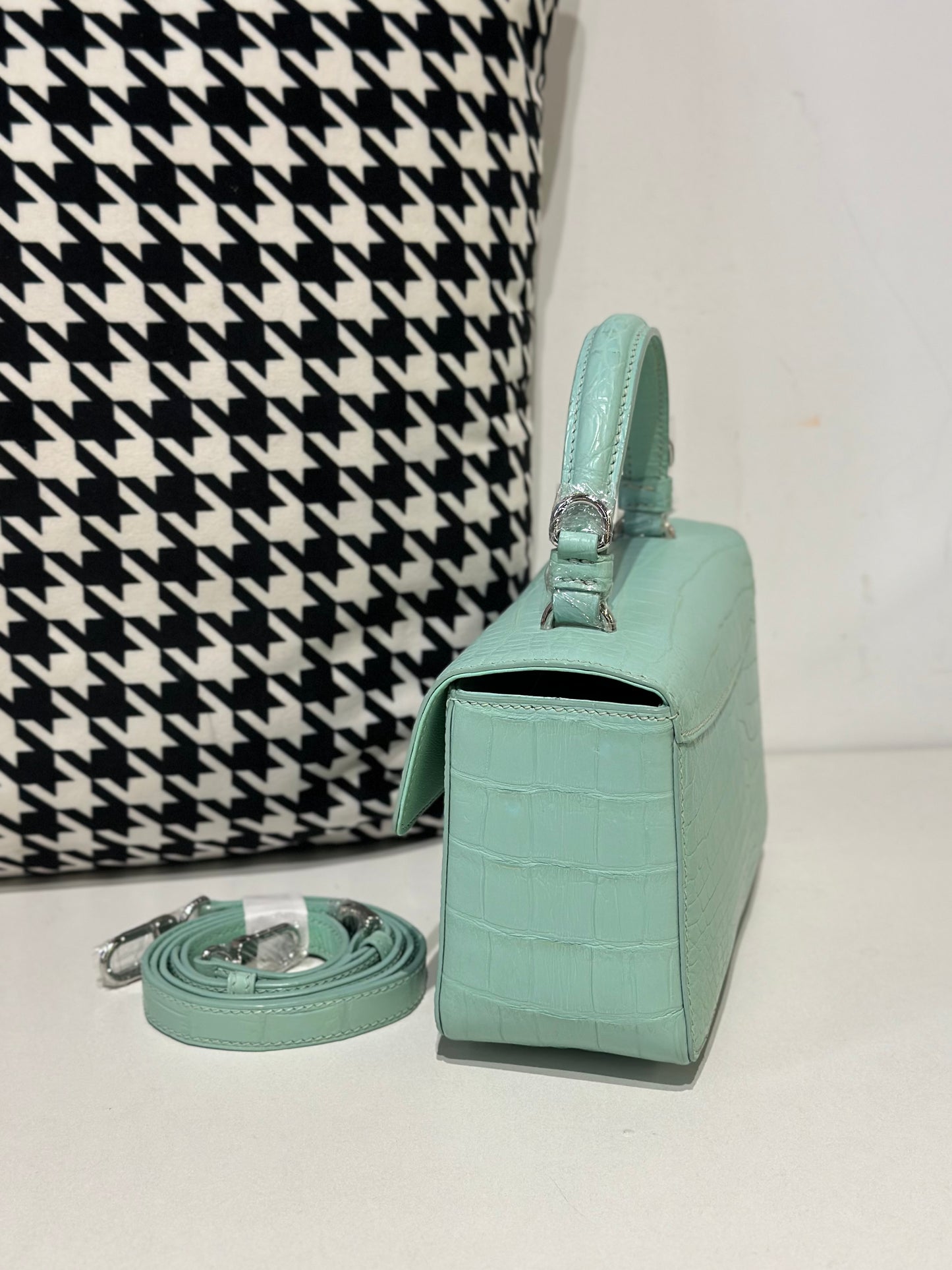 Crocodile Leather Top Handle Cross Body Bag