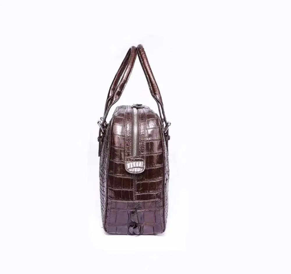 Men's  Briefcase Top Handle Bag Vintage Genuine Crocodile Bone Leather