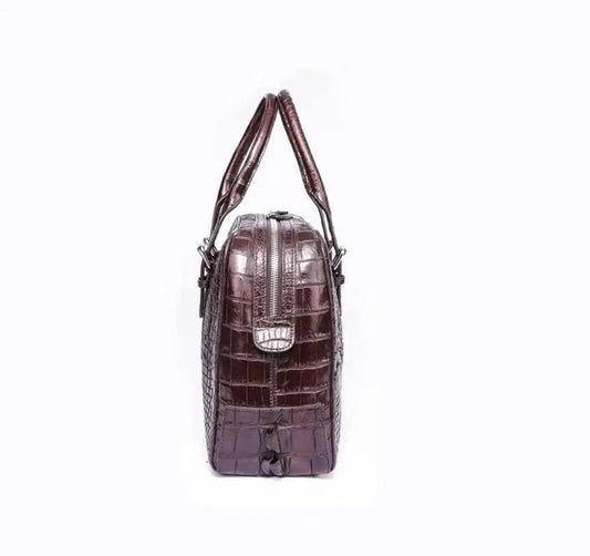 Men's  Briefcase Top Handle Bag Vintage Genuine Crocodile Bone Leather