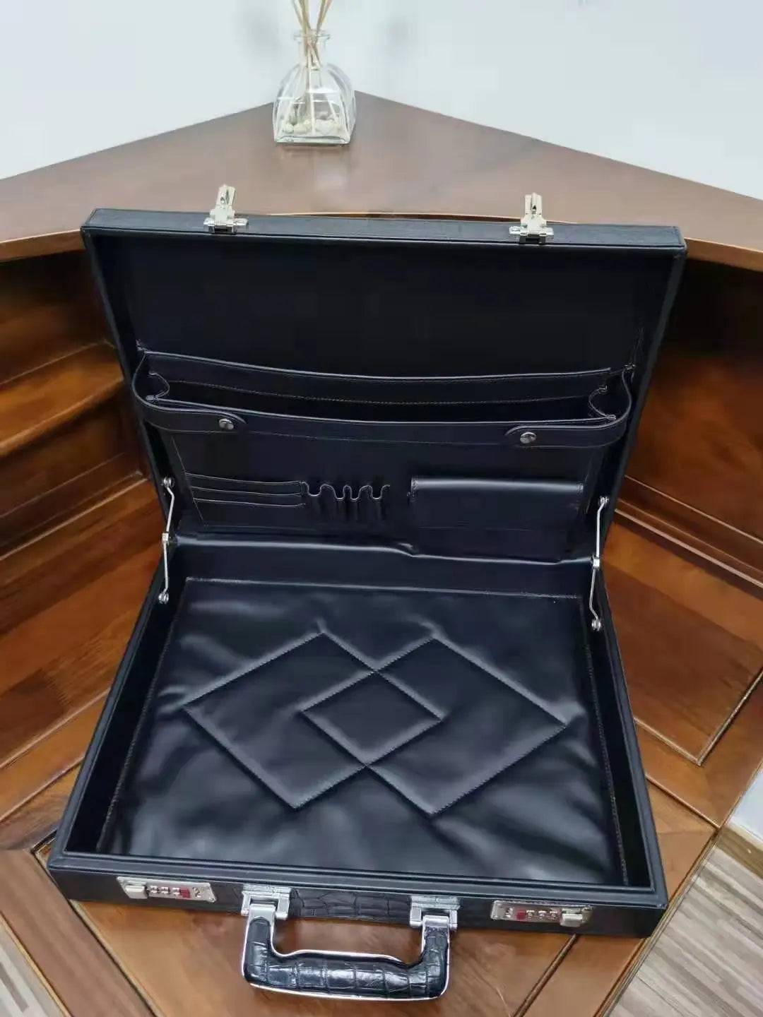 Men's Crocodile Leather Large Black Business Professional Attache Travel Case