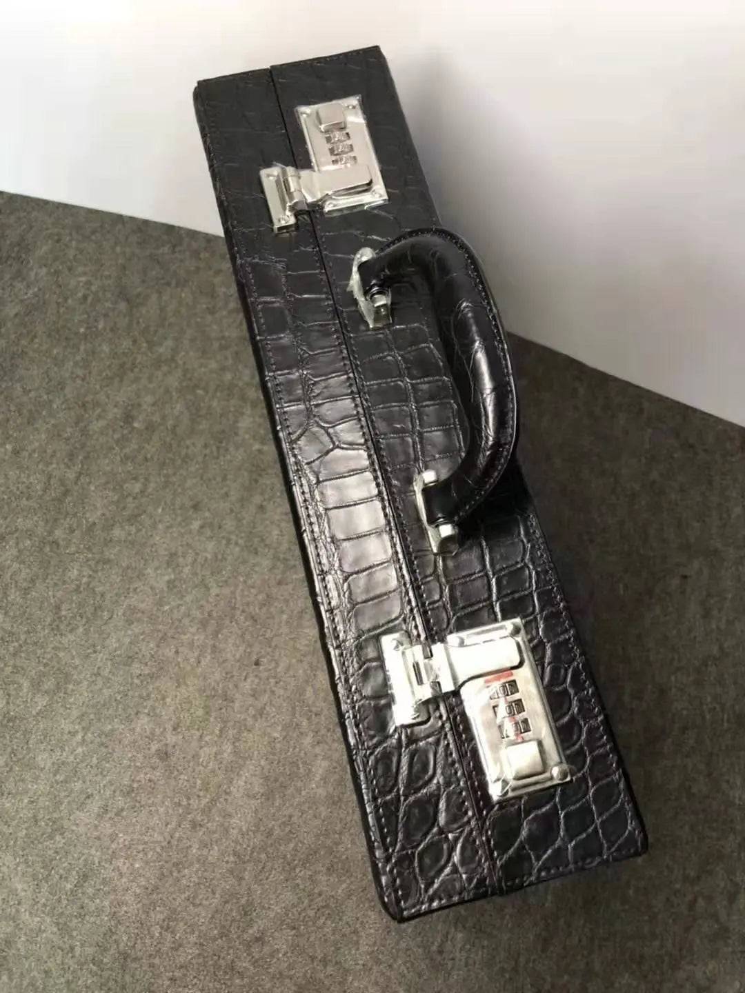Men's Crocodile Leather Large Black Business Professional Attache Travel Case