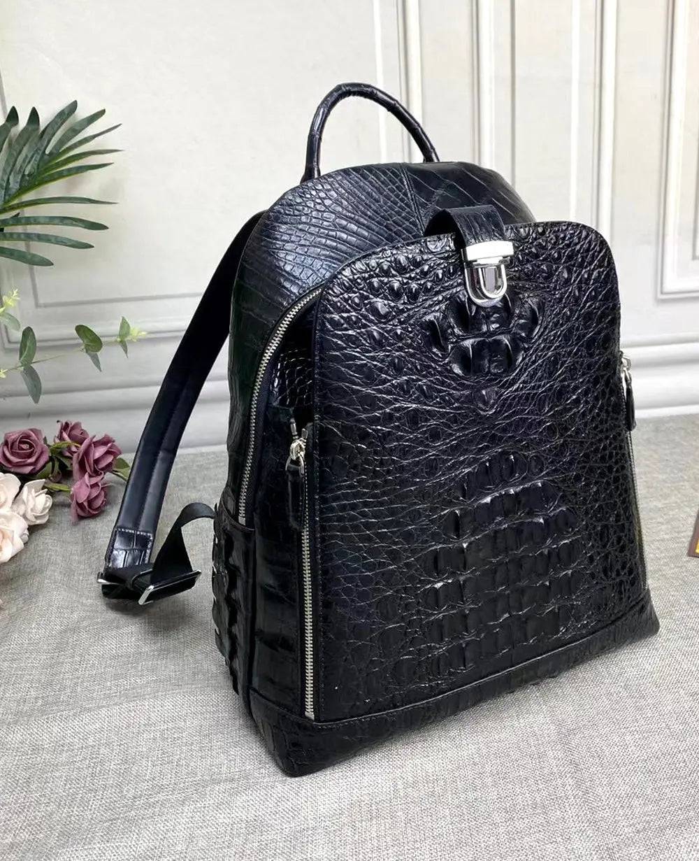 Men's Genuine Crocodile Bone Leather Backpack Large Volume