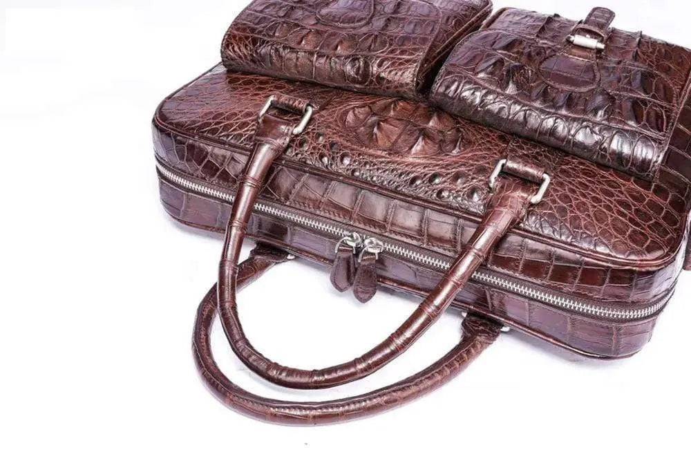 Men's Vintage Brown Postman Bag Genuine Crocodile Bone Leather