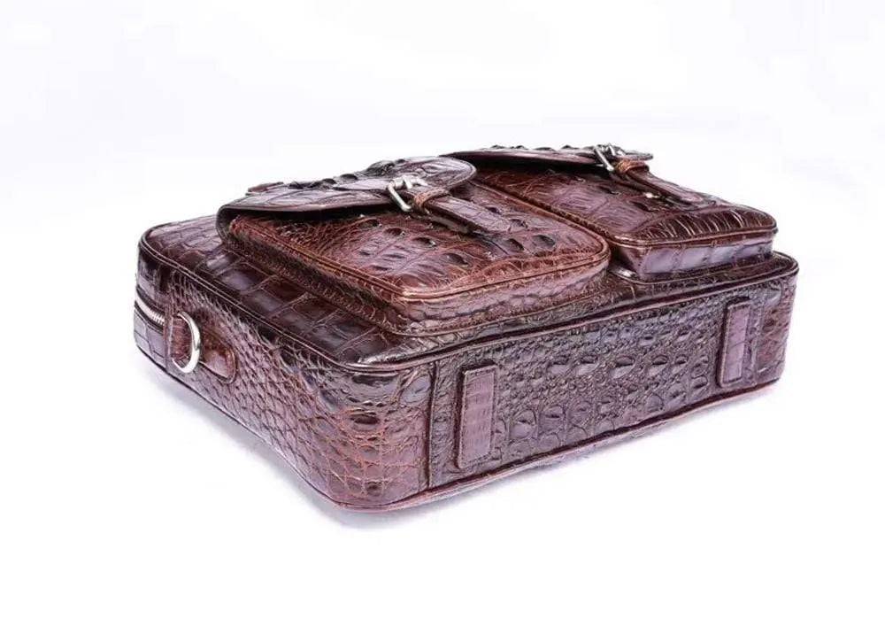 Men's Vintage Brown Postman Bag Genuine Crocodile Bone Leather