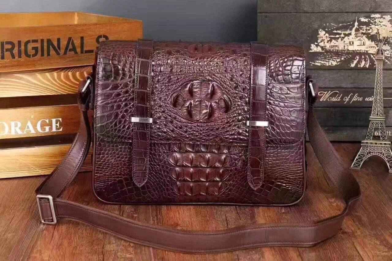 Mens Genuine Crocodile Laptop Bag Messenger Bag  Briefcase